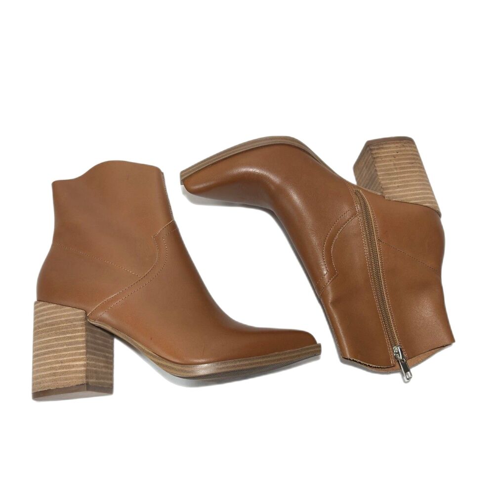 Steve Madden Cate Cognac Brown Leather Pointed Toe Block Heel Ankle Boots Sz 8.5 - Picture 1 of 8